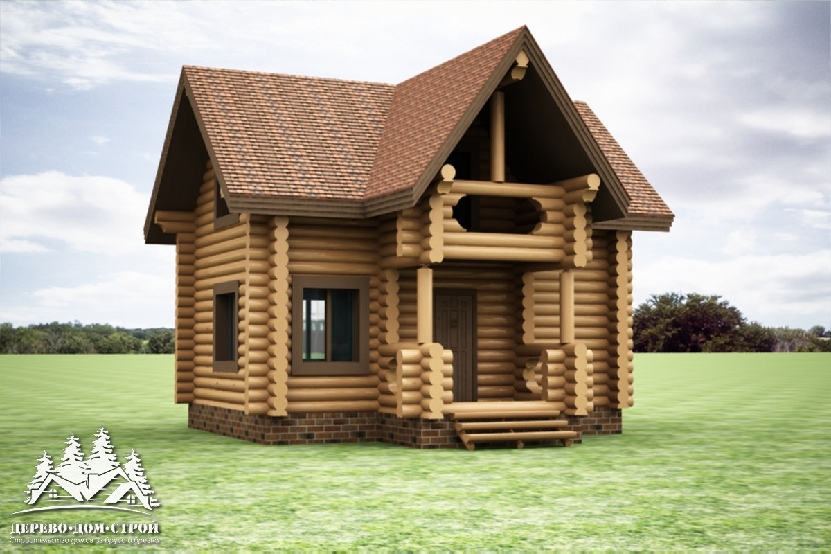 Проект одноэтажного деревянного  дома с мансардой и террасой  из бревна – ДДС 560