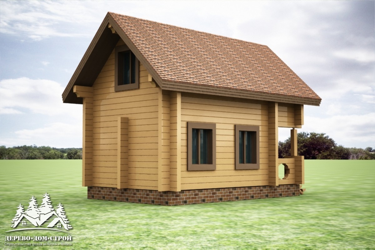 Проект одноэтажного деревянного  дома с мансардой и террасой  из бруса – ДБС 353