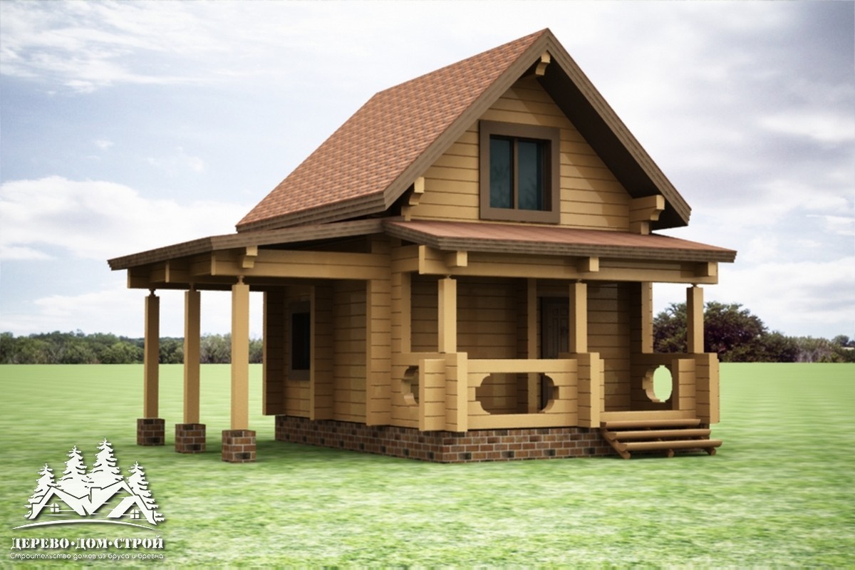 Проект одноэтажного деревянного  дома с мансардой и террасой из бруса – ДПБ 355