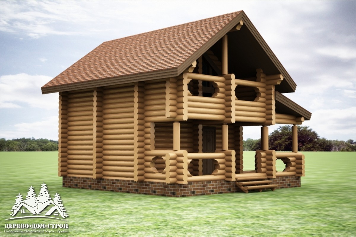 Проект одноэтажного деревянного  дома с мансардой и террасой  из бревна – ДДС 565
