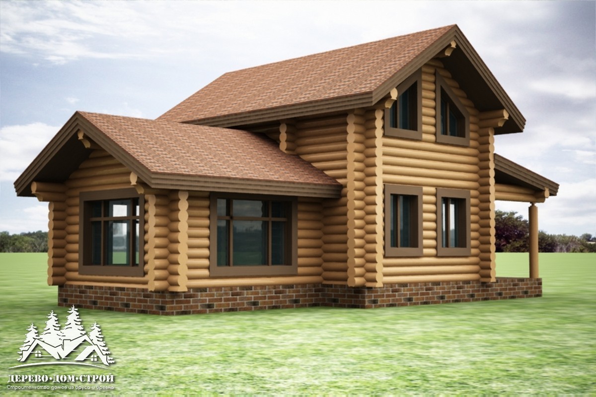 Проект одноэтажного деревянного  дома с мансардой и террасой  из бревна – ДДС 566