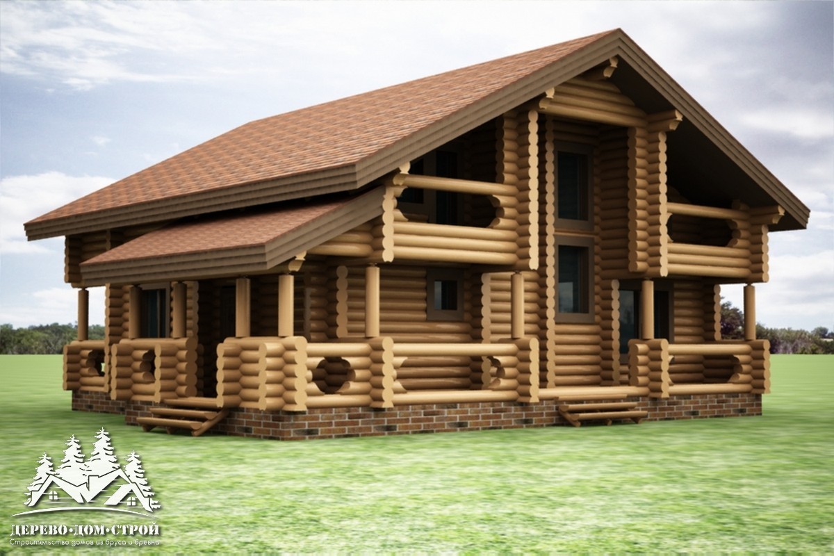 Проект одноэтажного деревянного  дома с мансардой и террасой  из бревна – ДДС 568