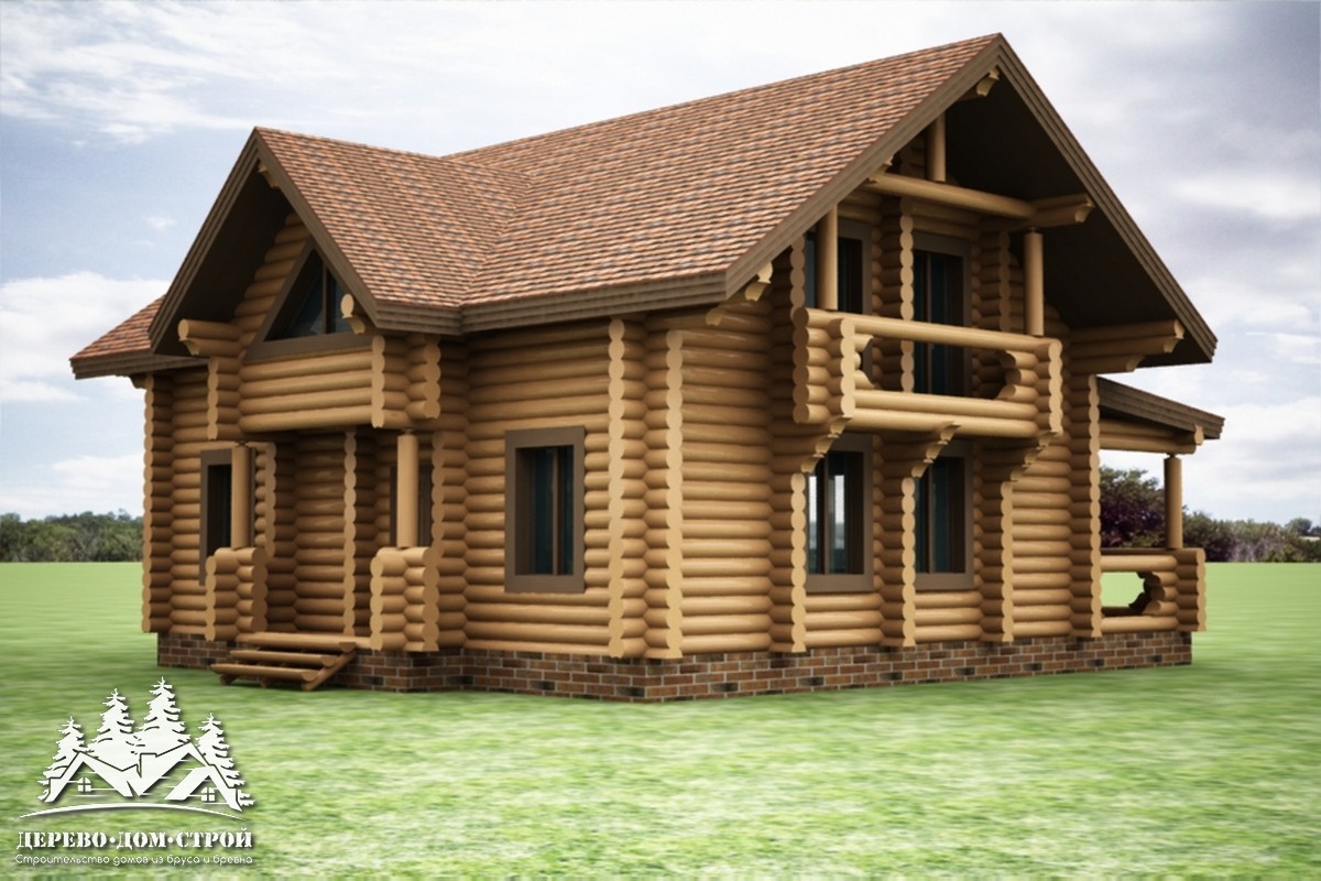Проект одноэтажного деревянного  дома с мансардой и террасой  из бревна – ДДС 570