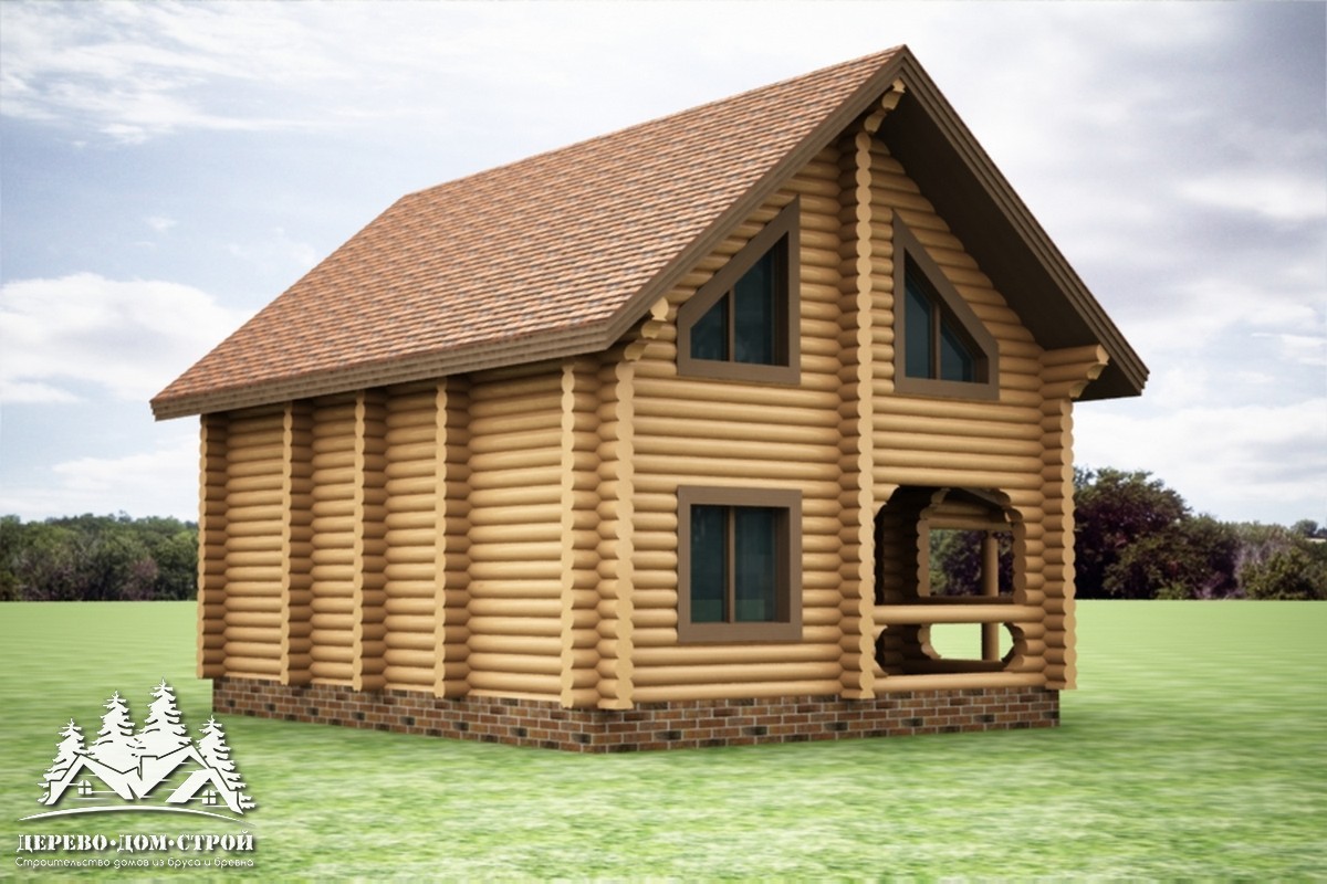 Проект одноэтажного деревянного  дома с мансардой и террасой  из бревна — ДДС 550