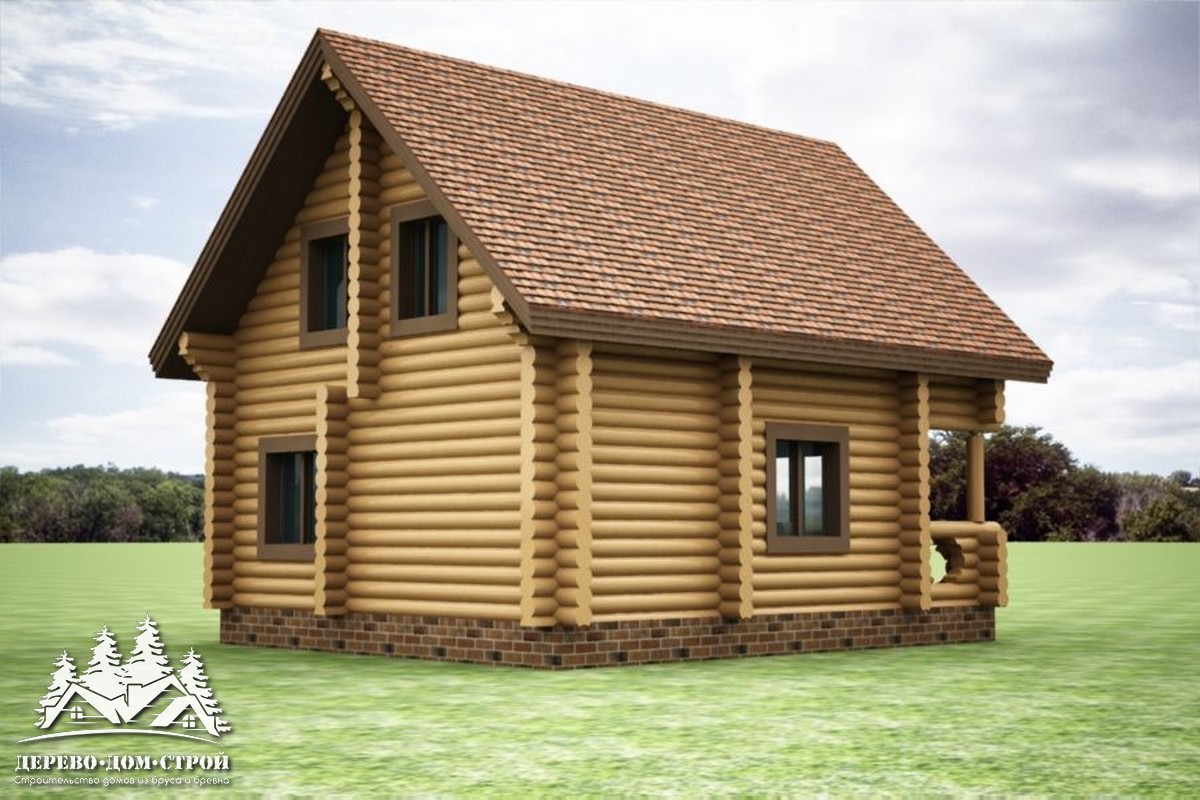 Проект одноэтажного деревянного  дома с мансардой и террасой  из бревна – ДДС 573