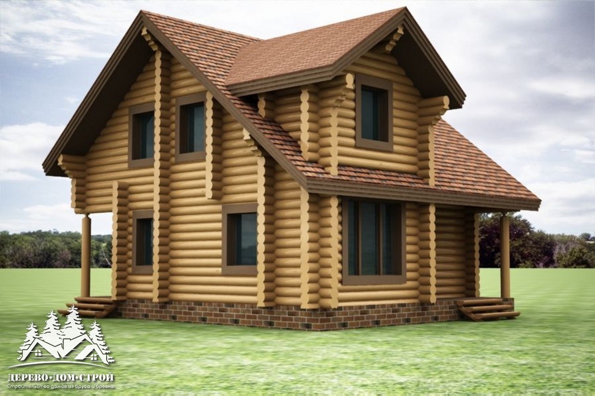 Проект одноэтажного деревянного  дома с мансардой и террасой  из бревна – ДДС 576