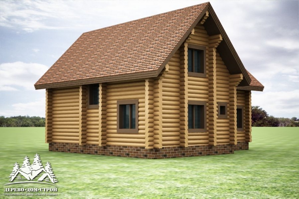 Проект одноэтажного деревянного  дома с мансардой и террасой  из бревна – ДДС 577