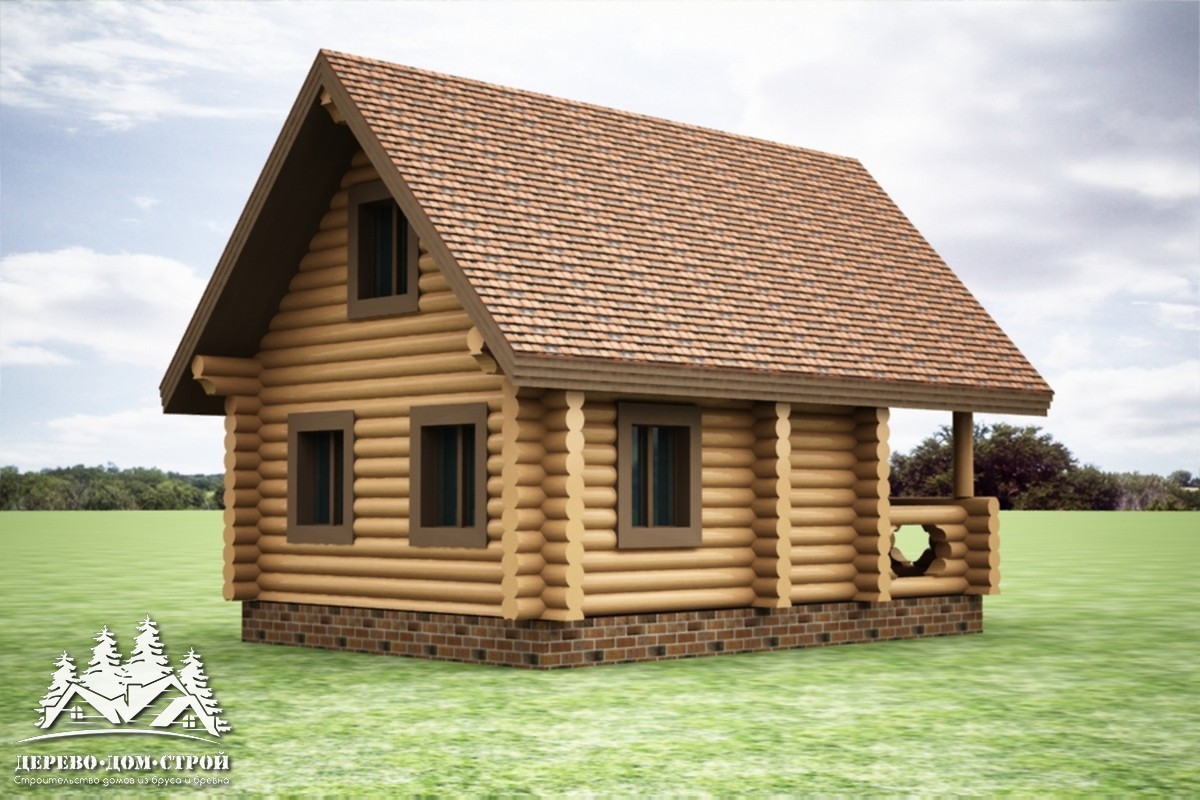 Проект одноэтажного деревянного  дома с мансардой и террасой  из бревна — ДДС 551