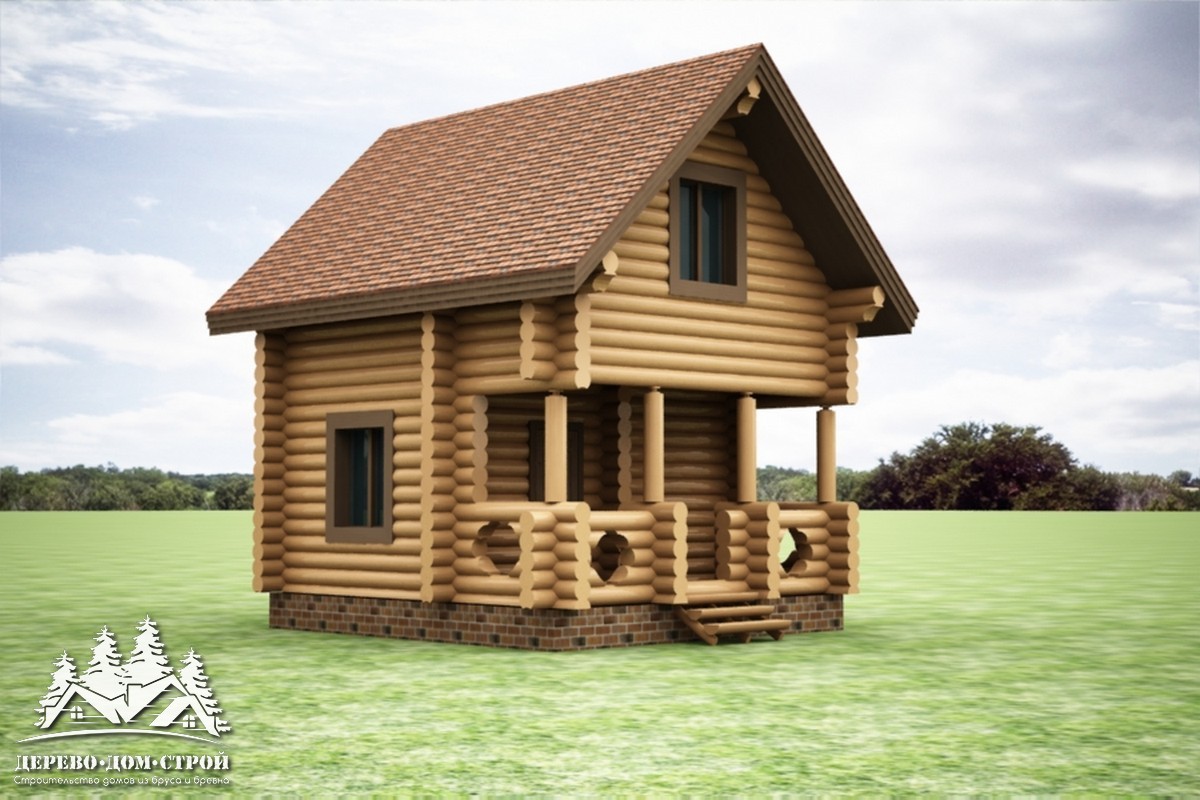 Проект одноэтажного деревянного  дома с мансардой и террасой  из бревна — ДДС 552