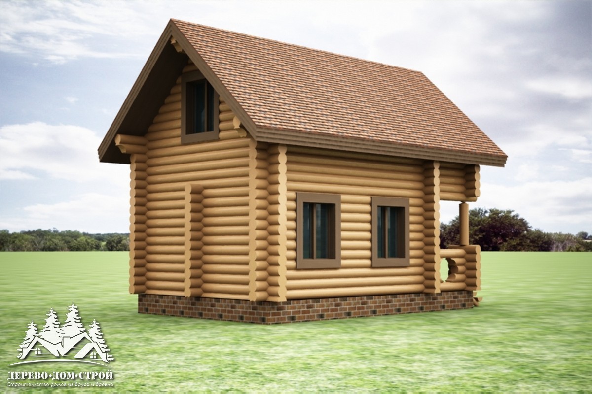 Проект одноэтажного деревянного  дома с мансардой и террасой  из бревна — ДДС 553