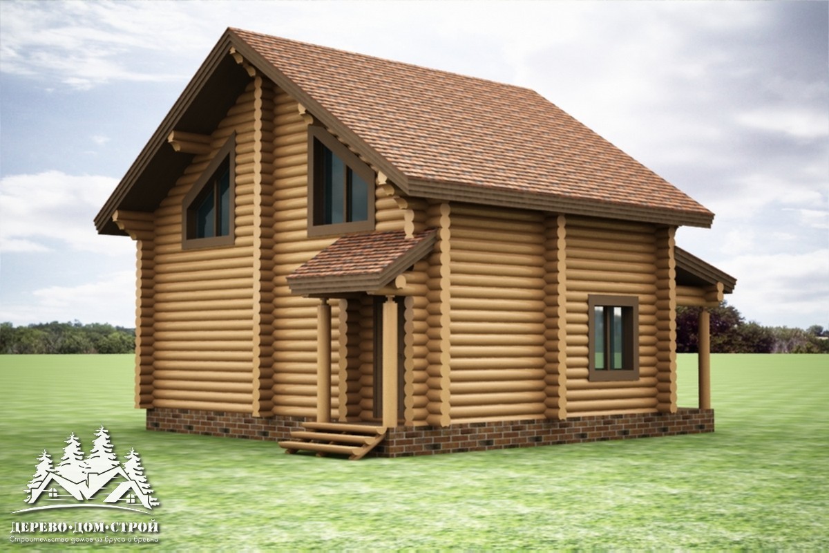 Проект одноэтажного деревянного  дома с мансардой и террасой  из бревна — ДДС 546