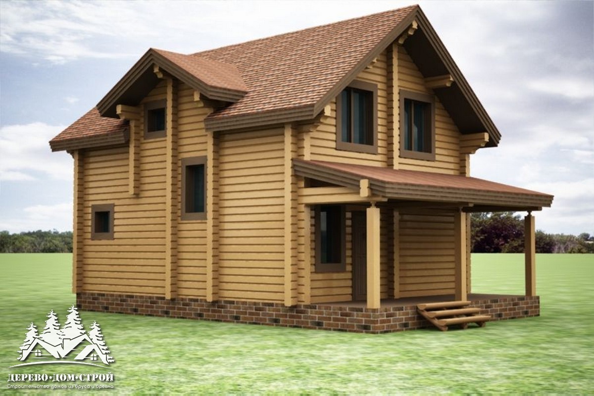 Проект одноэтажного деревянного  дома с мансардой и террасой из бруса – ДПБ 379