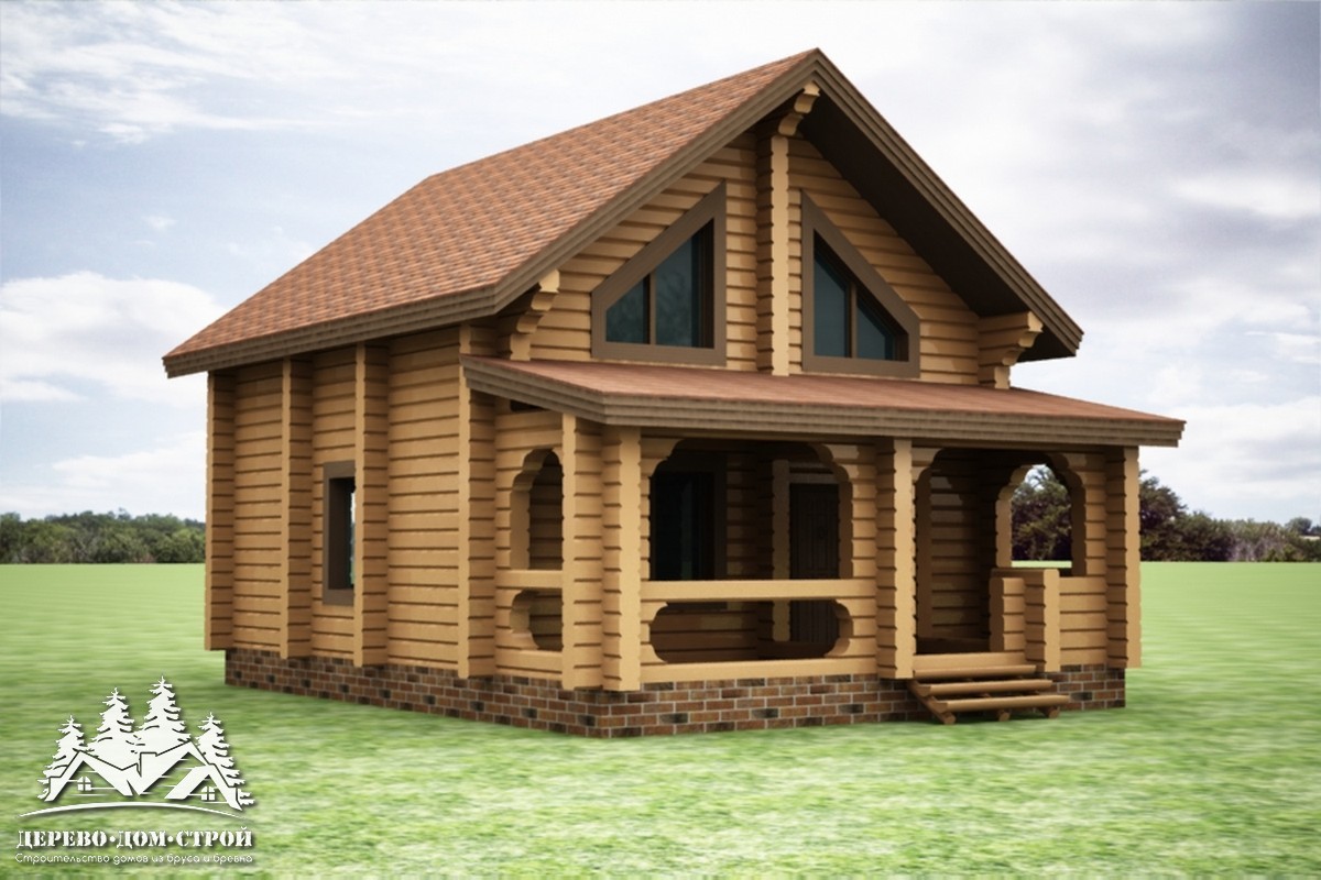 Проект одноэтажного деревянного  дома с мансардой и террасой  из бруса – ДБС 348
