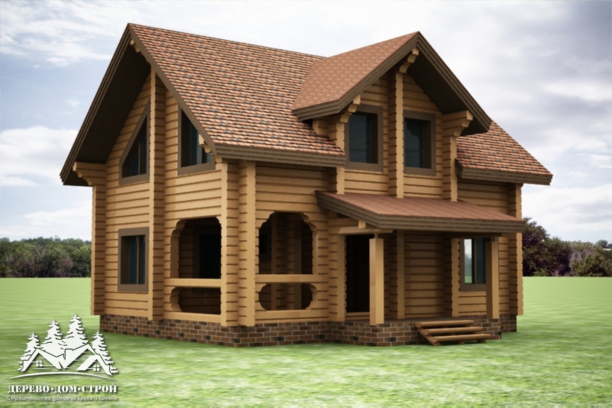 Проект одноэтажного деревянного  дома с мансардой и террасой из бруса – ДПБ 350