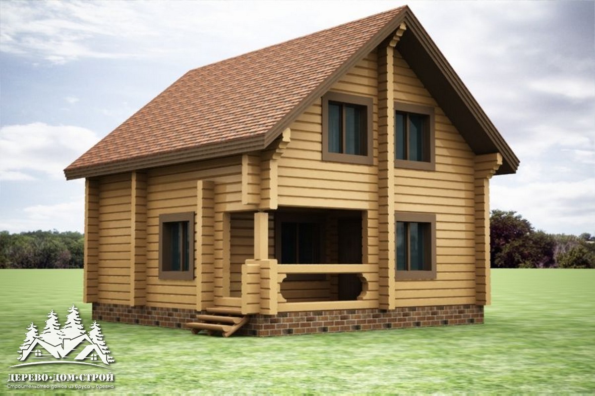 Проект одноэтажного деревянного  дома с мансардой и террасой  из бруса – ДБС 374