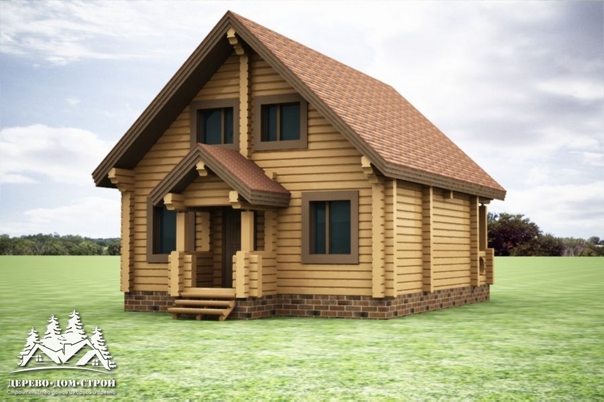 Проект одноэтажного деревянного  дома с мансардой и террасой  из бруса – ДБС 380