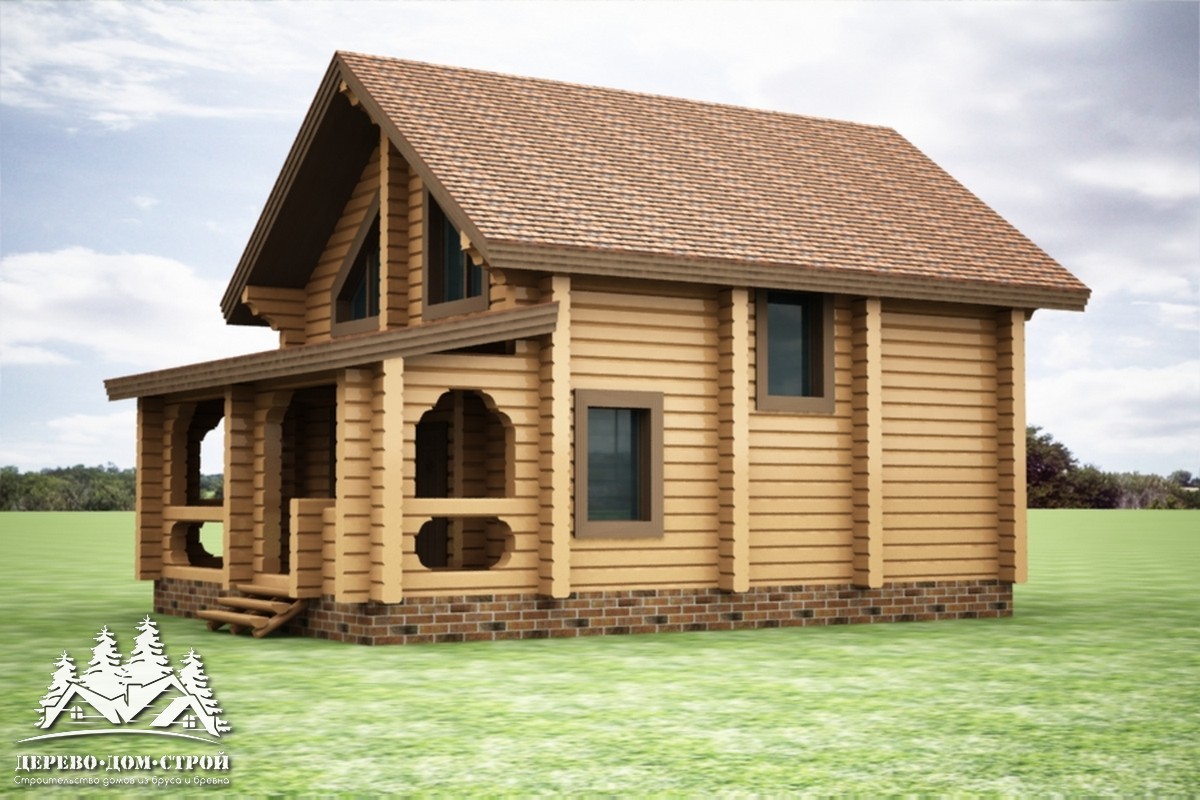 Проект одноэтажного деревянного  дома с мансардой и террасой из бруса – ДПБ 348