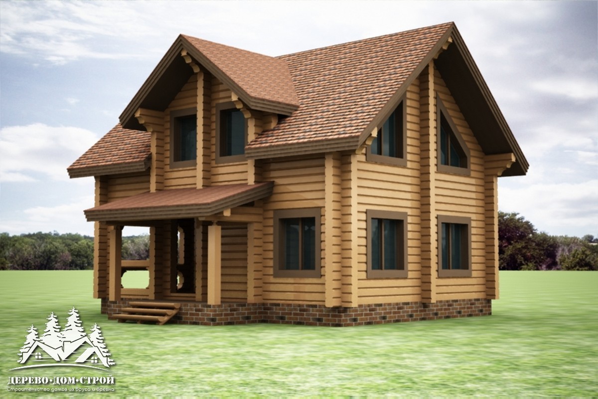 Проект одноэтажного деревянного  дома с мансардой и террасой  из бруса – ДБС 350