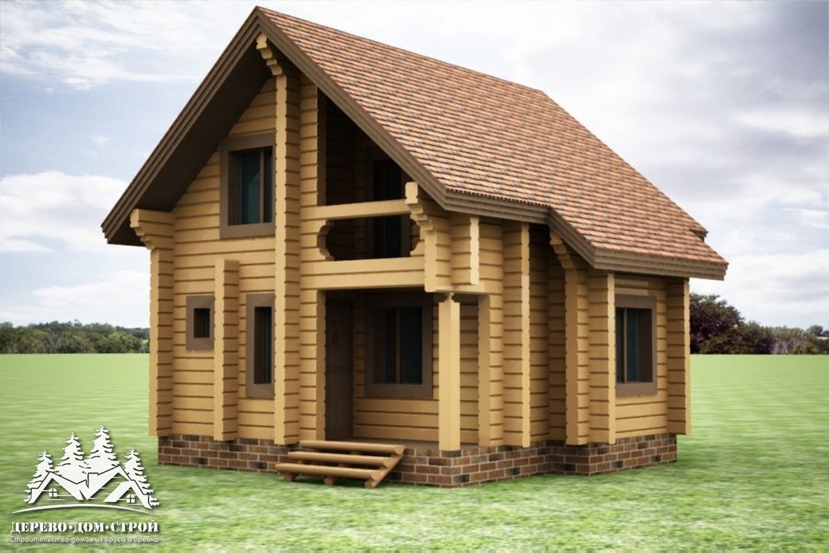 Проект одноэтажного деревянного  дома с мансардой и террасой  из бруса – ДБС 371