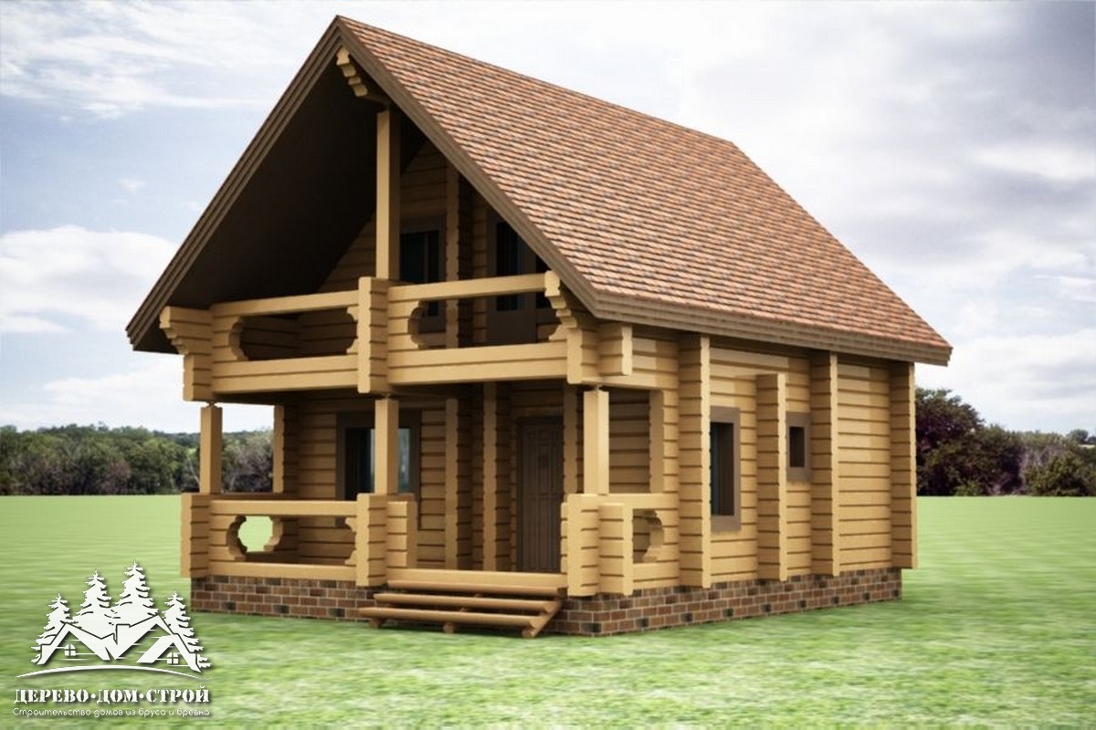 Проект одноэтажного деревянного  дома с мансардой и террасой из бруса – ДПБ 373
