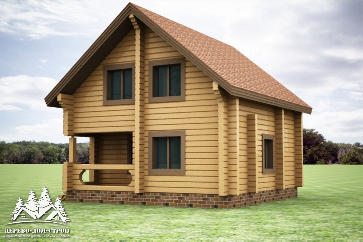 Проект одноэтажного деревянного  дома с мансардой и террасой  из бруса – ДБС 374