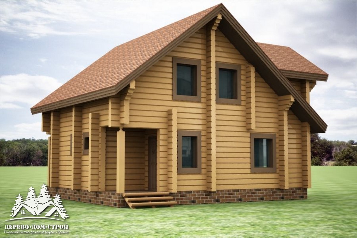 Проект одноэтажного деревянного  дома с мансардой и террасой из бруса – ДПБ 376