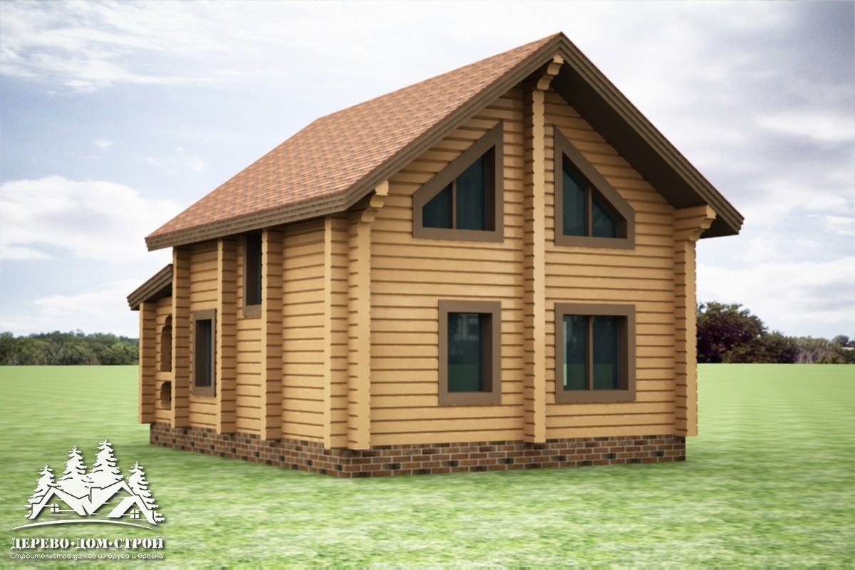 Проект одноэтажного деревянного  дома с мансардой и террасой  из бруса – ДБС 348