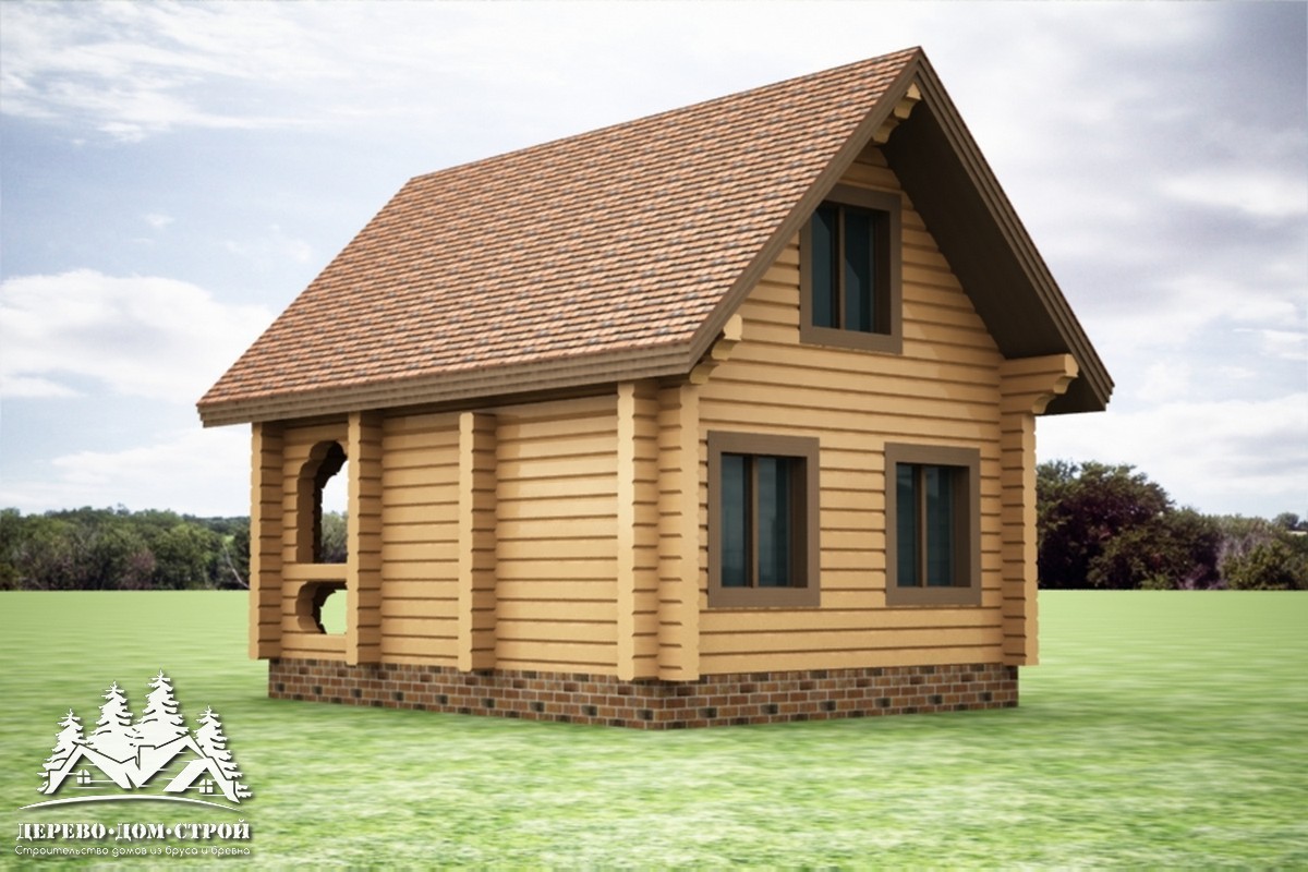 Проект одноэтажного деревянного  дома с мансардой и террасой  из бруса – ДБС 349