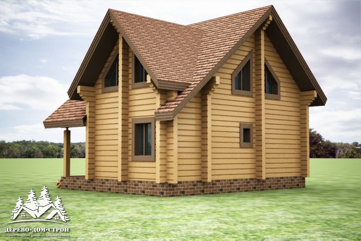 Проект одноэтажного деревянного  дома с мансардой и террасой  из бруса – ДБС 375