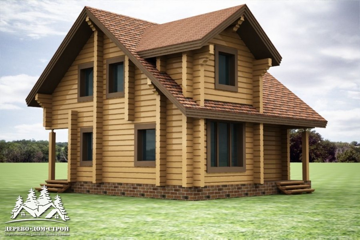 Проект одноэтажного деревянного  дома с мансардой и террасой из бруса – ДПБ 376