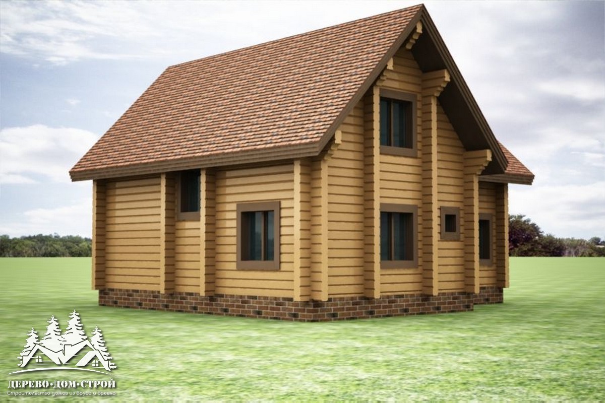 Проект одноэтажного деревянного  дома с мансардой и террасой из бруса – ДПБ 377