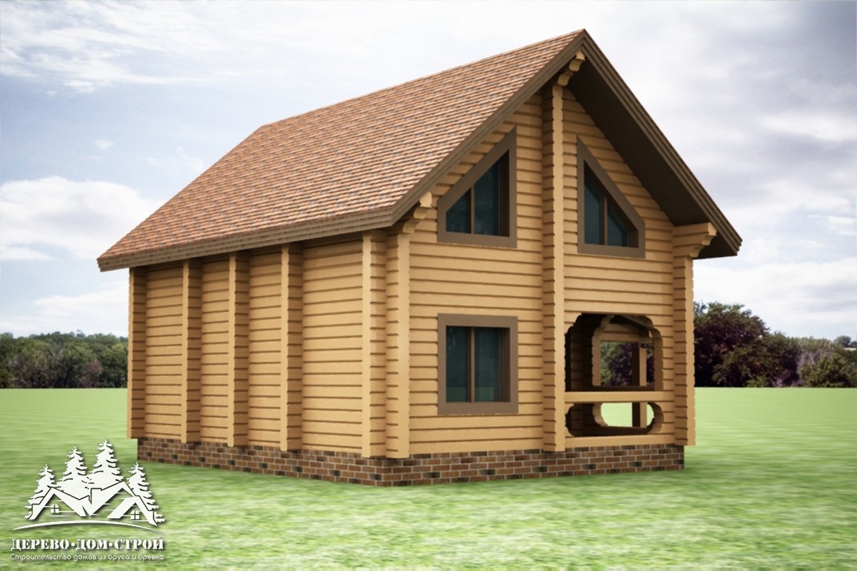 Проект одноэтажного деревянного  дома с мансардой и террасой  из бруса – ДБС 350