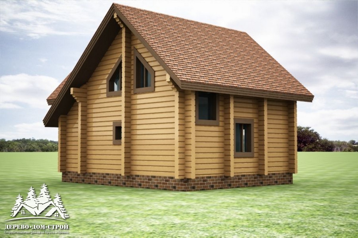 Проект одноэтажного деревянного  дома с мансардой и террасой  из бруса – ДБС 375