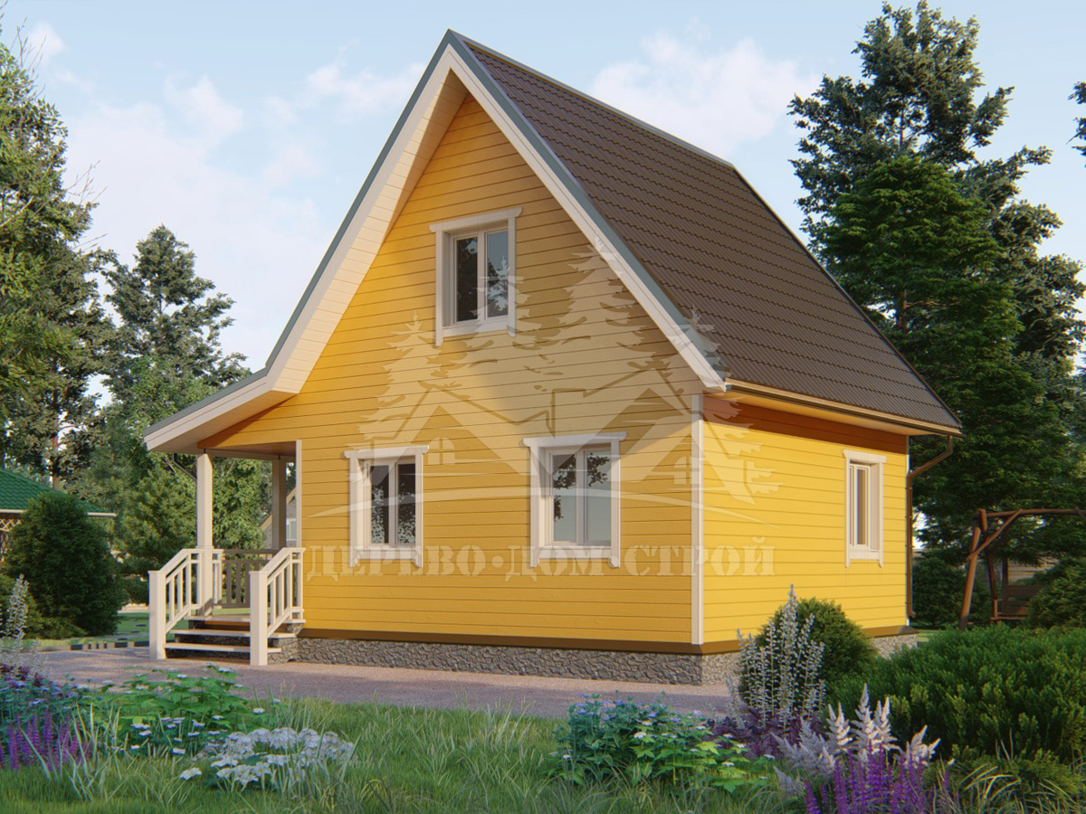 Проект одноэтажного каркасного дома с мансардой и террасой – ДК 002