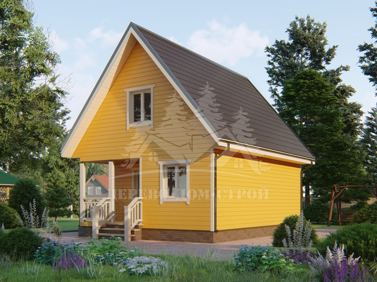 Проект одноэтажного каркасного дома с мансардой и террасой – ДК 132
