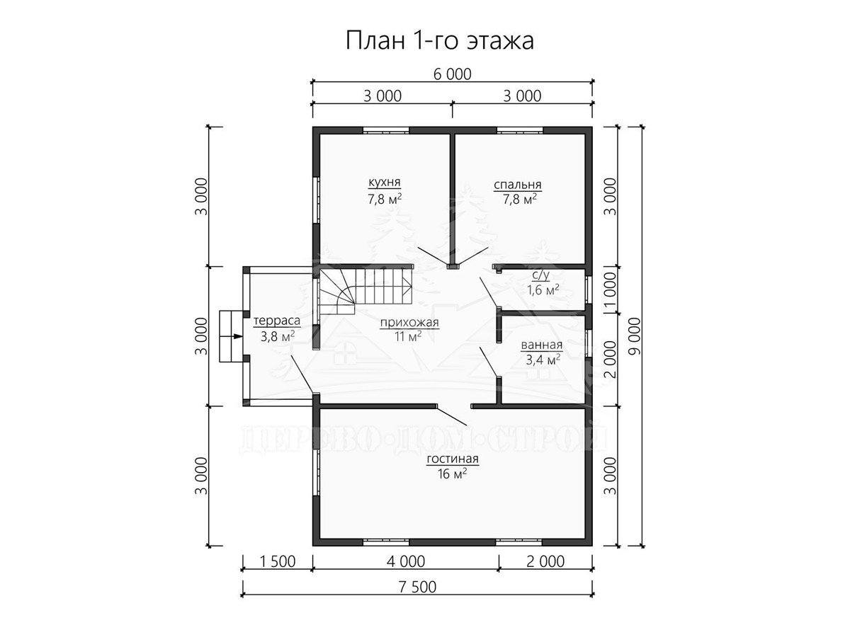Проект одноэтажного каркасного дома с мансардой и террасой – ДК 155